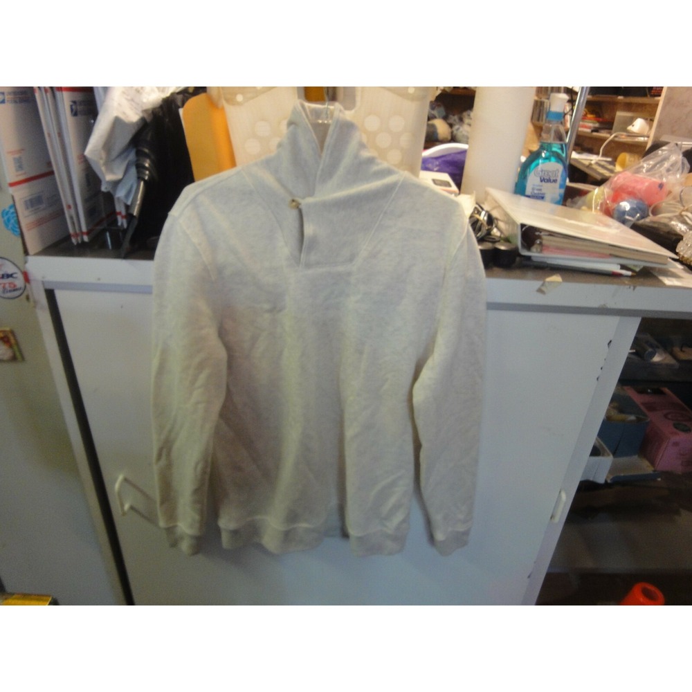 Old Navy Medium mens pullover button neck collar grey cream sweater